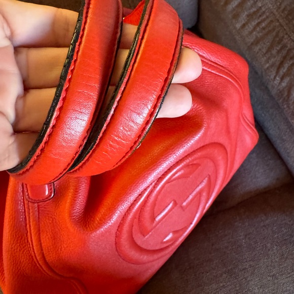 Excellent Conditions Authentic GUCCI Red/ Orange Leather Soho Tote Hand Bag - Picture 8 of 16